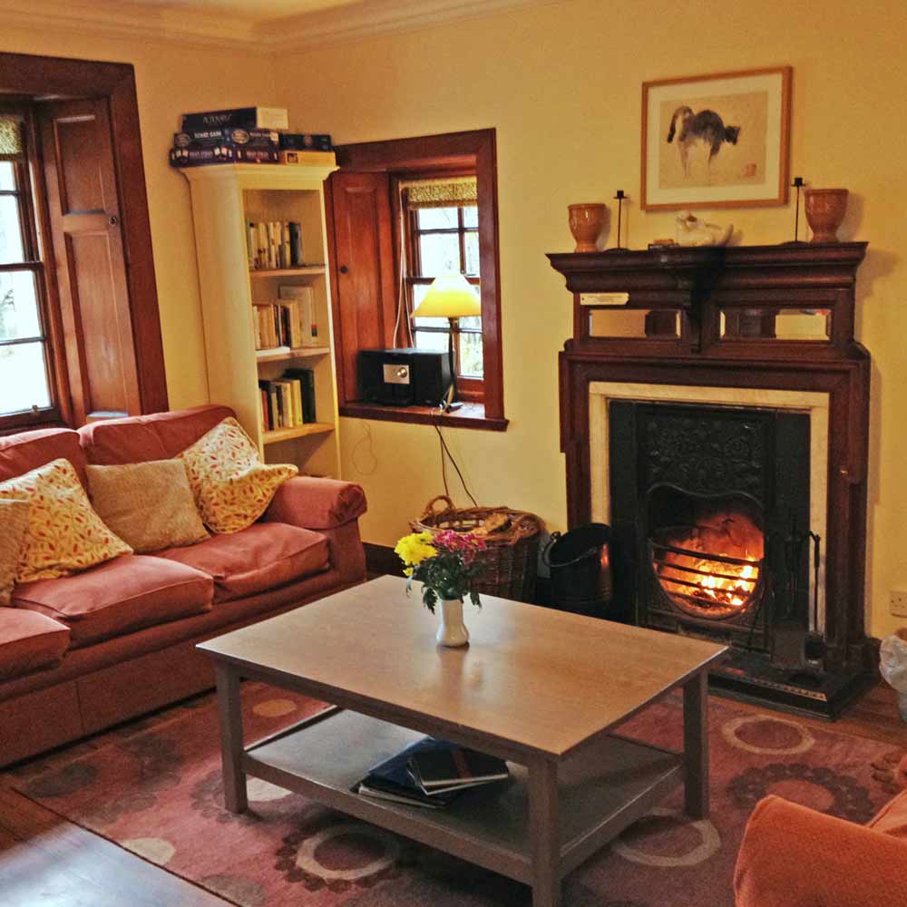 Cosy sitting room with log stove